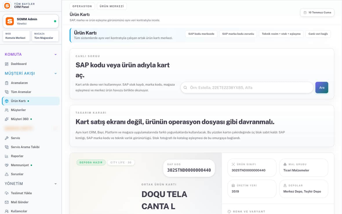 Ürün Kartı — Ortak Operasyon Dosyası SOMM ürün ekranı