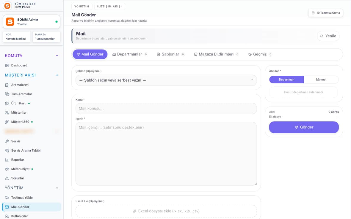 Mail Gönder — Kurumsal Bilgilendirme SOMM ürün ekranı