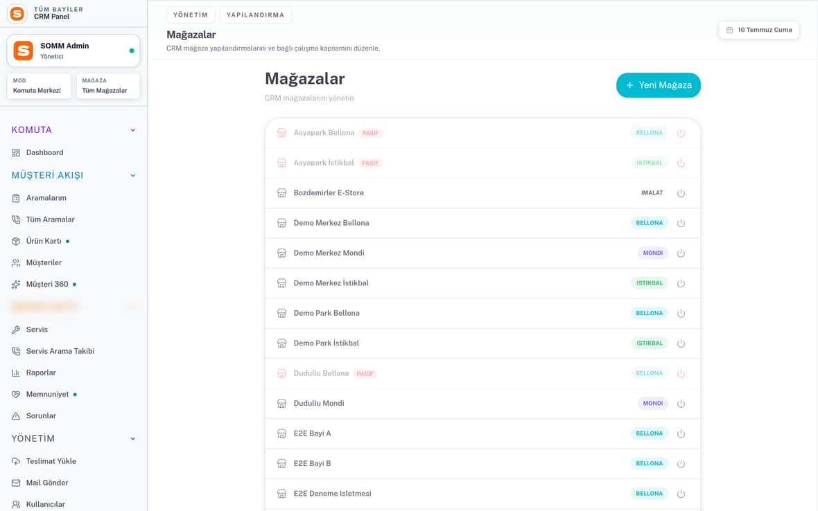 Mağazalar — Kapsam Yapılandırması SOMM ürün ekranı