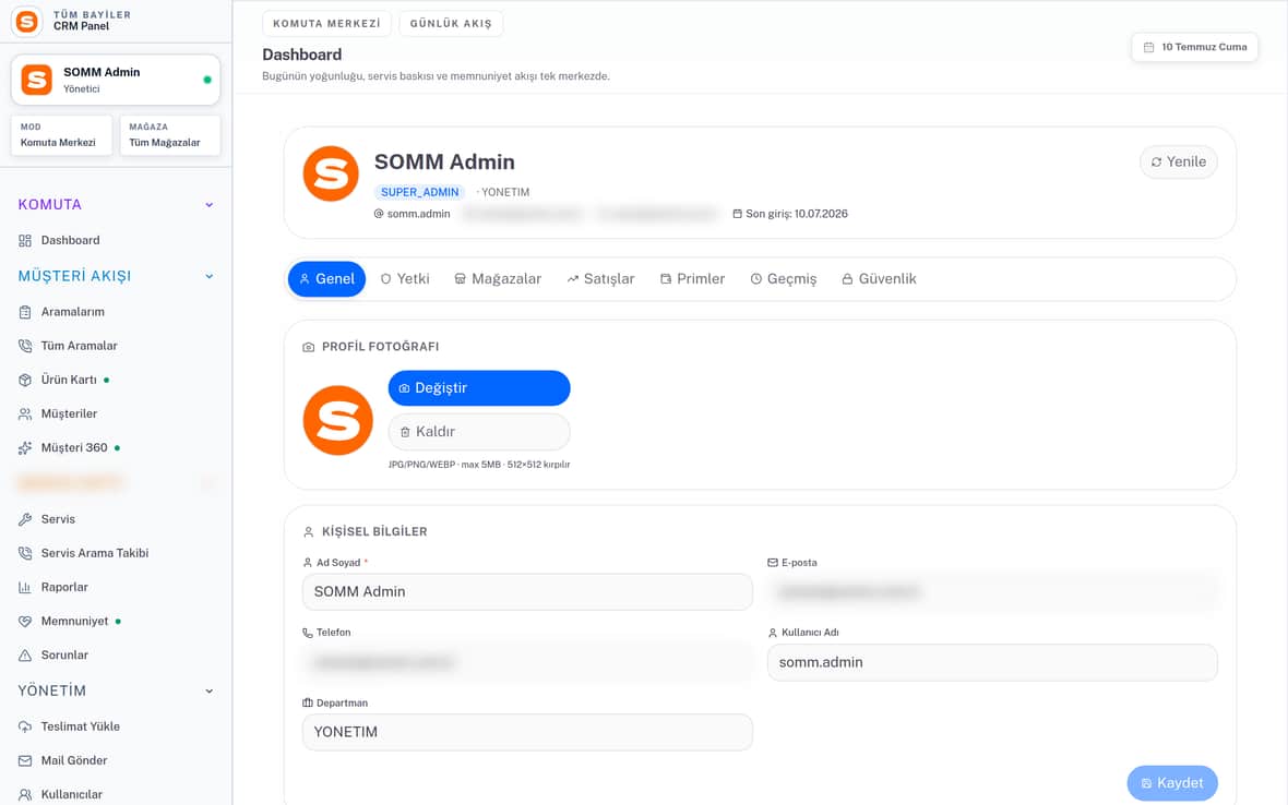 Profil — Tek Kimlik, Çok Uygulama SOMM ürün ekranı