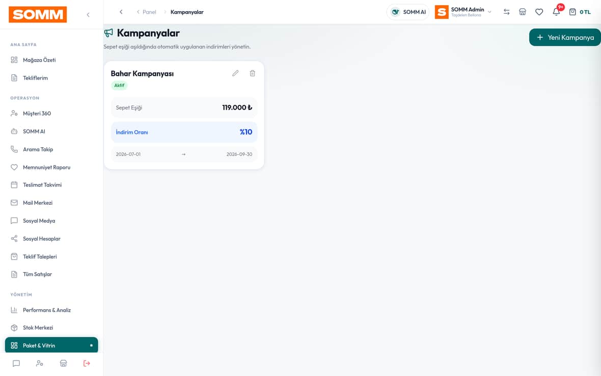 Kampanyalar SOMM ürün ekranı