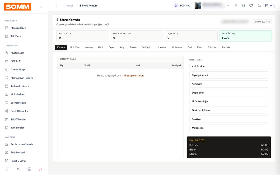 E-Store Komuta Merkezi SOMM ürün ekranı