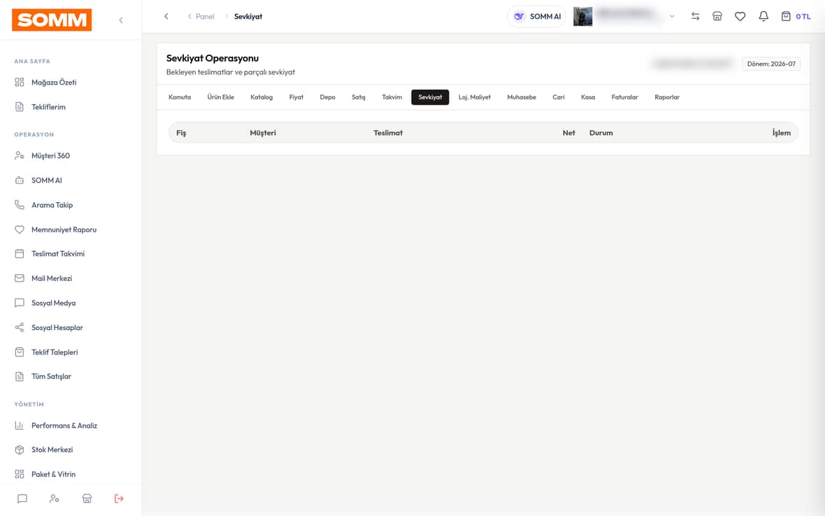 Sevkiyat & Teslimat Takvimi SOMM ürün ekranı