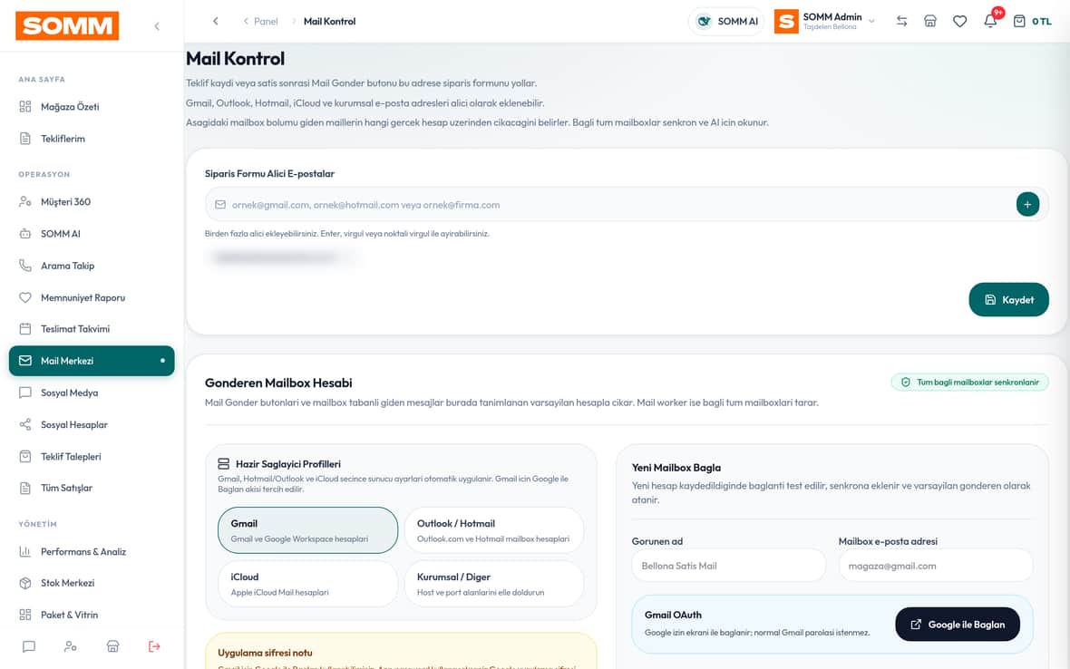 Mail Kontrol SOMM ürün ekranı